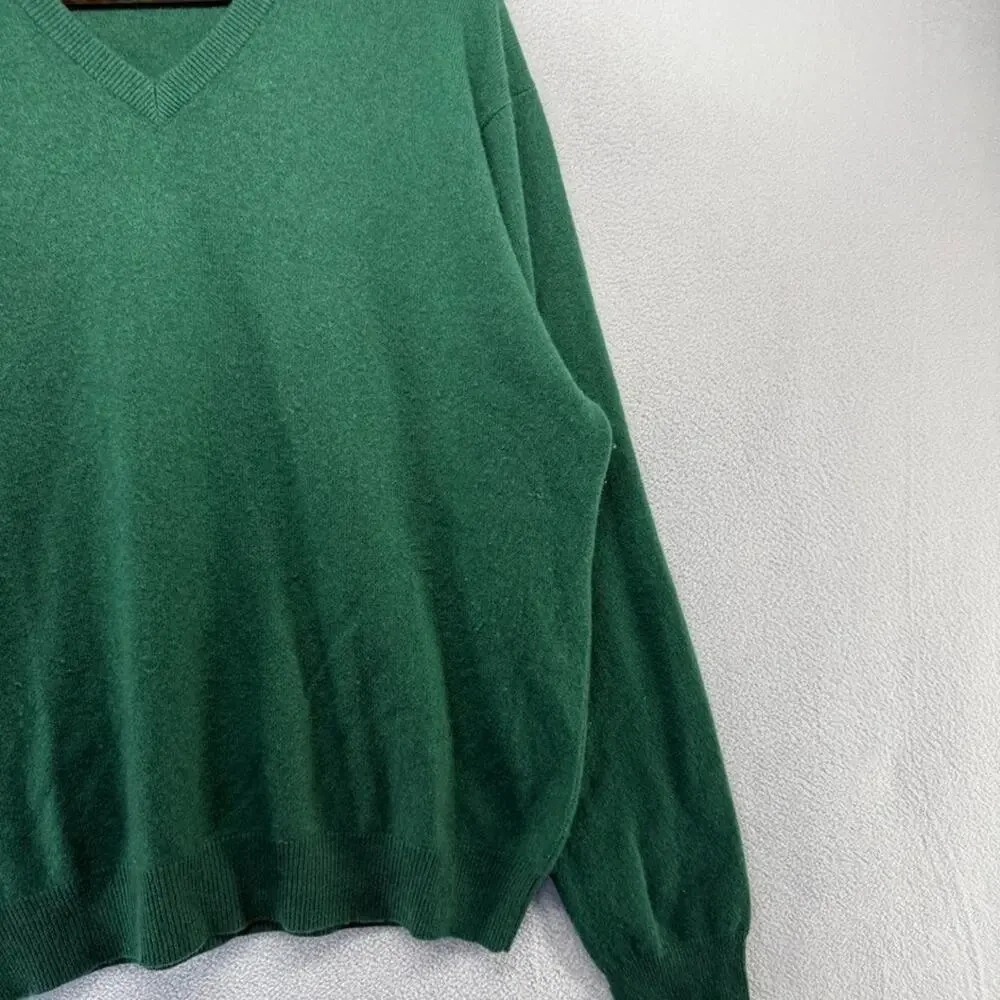 Club Room Cashmere Sweater Men's Large Green v neck Pullover Preppy Solid Fine